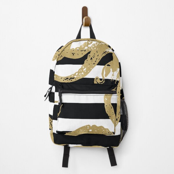 Item preview, Gold Octopus on Black & White Stripes designed and sold by Amy Brinkman.