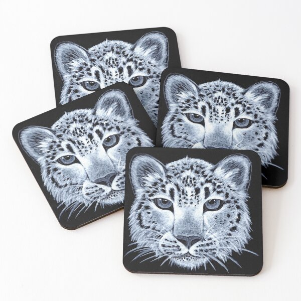 Item preview, Snow leopard black and white acrylic painting designed and sold by narwhalwall.