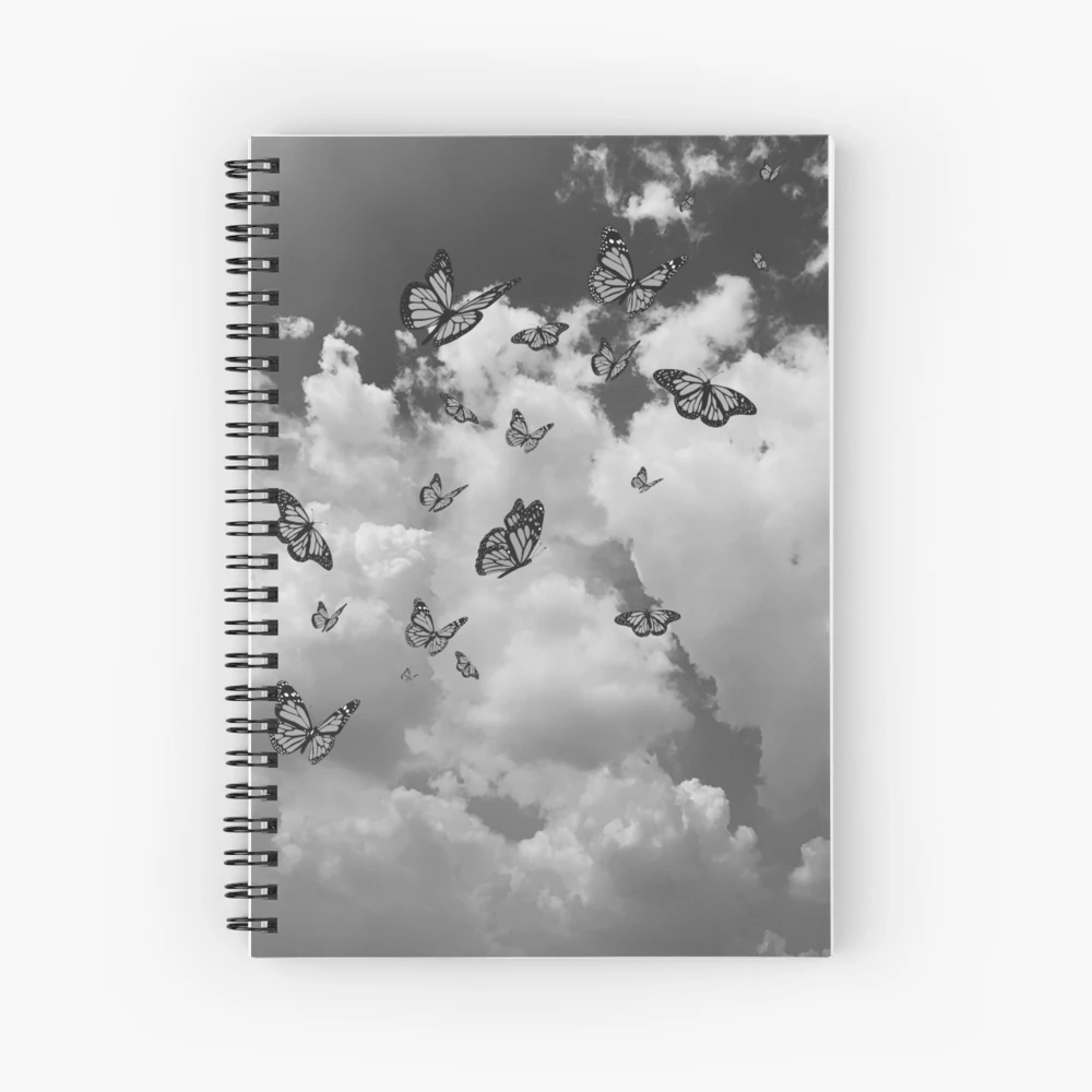Monarch butterflies flying in the sky (Black and white) - Photography and  illustration Spiral Notebook for Sale by Firandi | Redbubble