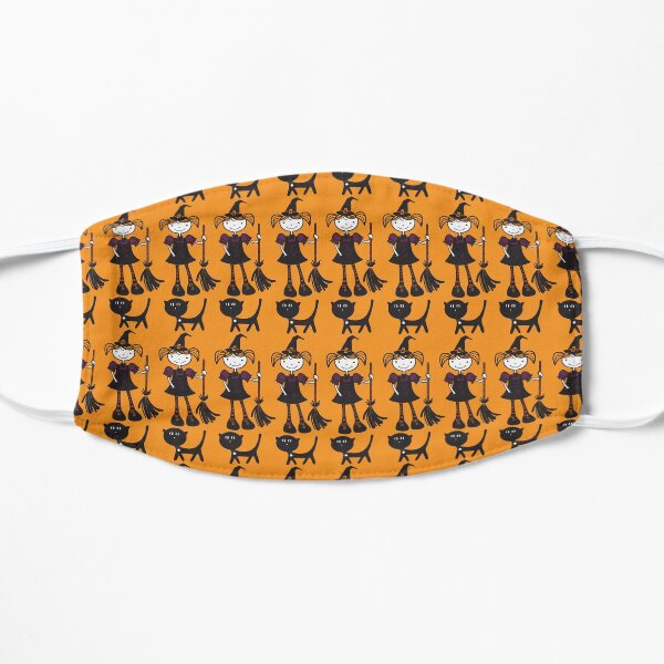 Halloween Witch and Black Cat Fun Design Flat Mask