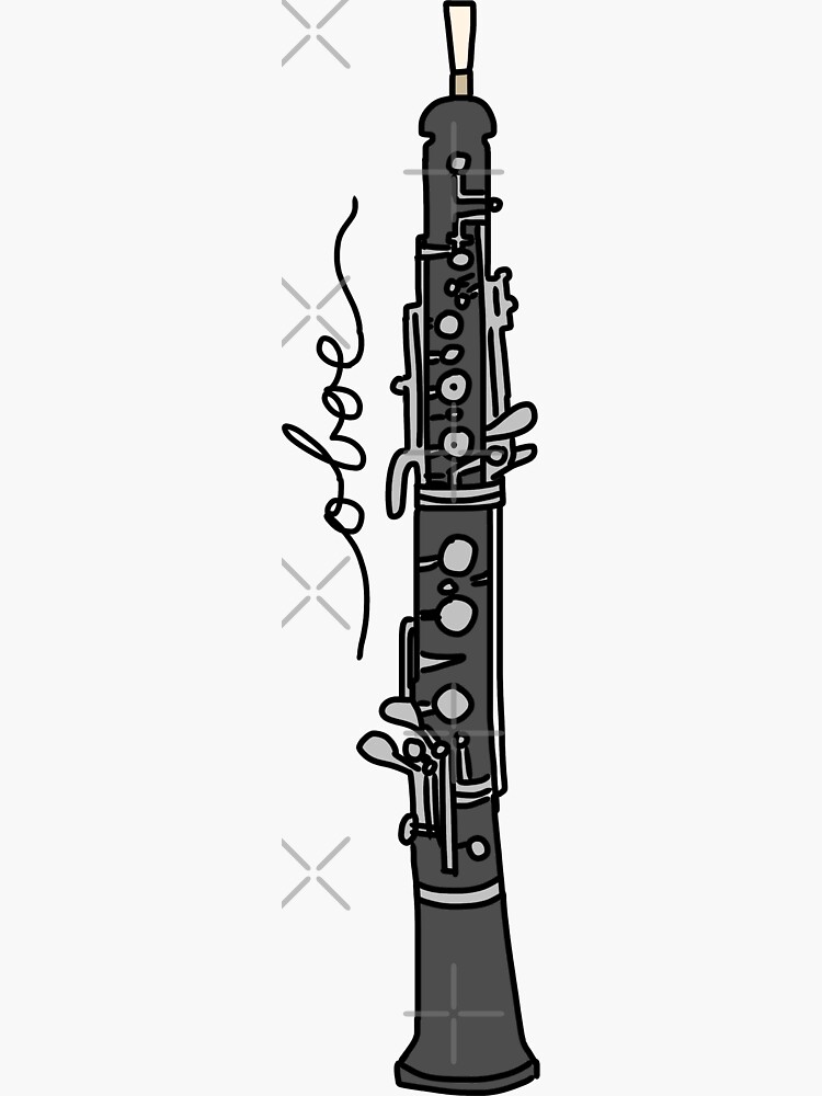 "Black and Gray Oboe Line Art With Cursive" Sticker for Sale by
