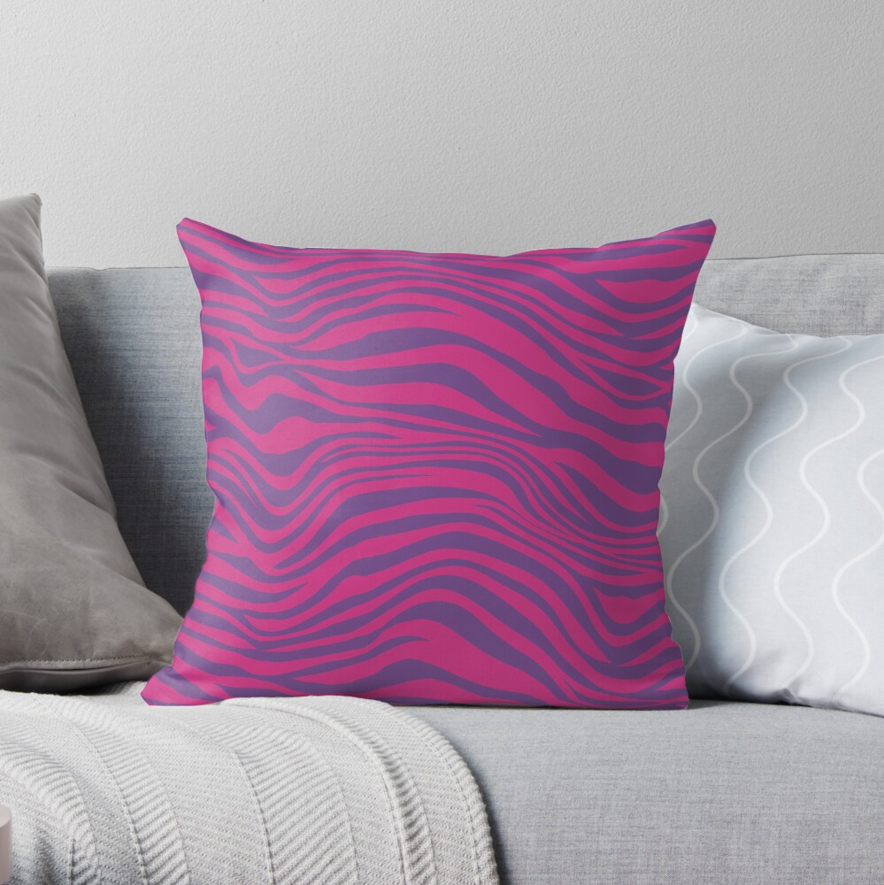Pink and Purple Neon Zebra Pattern Throw Pillow
