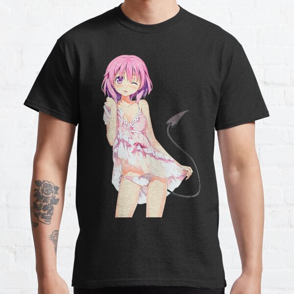 Lovely anime girl Momo Belia Deviluke from To Love-ru, wearing sexy lingerie | Black background Classic T-Shirt