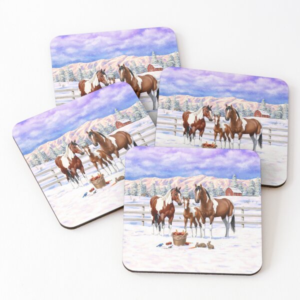 Item preview, Bay Pinto Paint Quarter Horses In Winter Snow designed and sold by csforest.