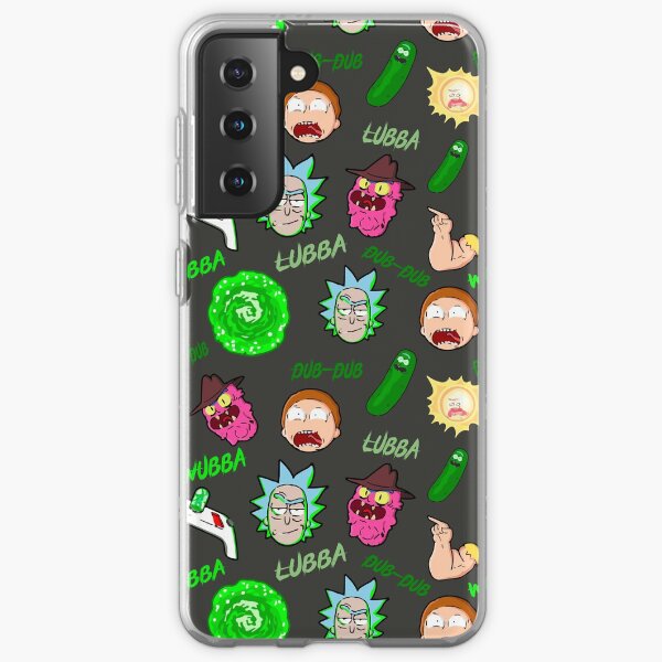 Rick und Morty Muster auf schwarzem Hintergrund Samsung Galaxy Flexible Hülle