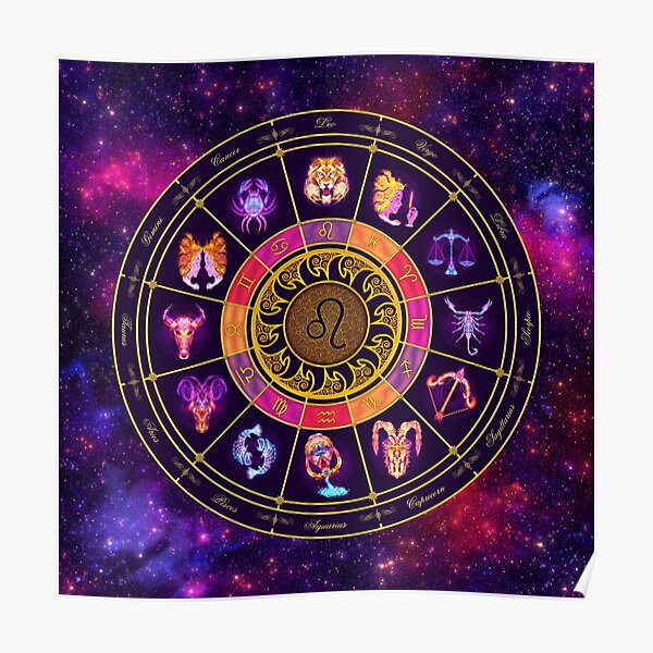 Leo Zodiac Lightburst - Circle Poster