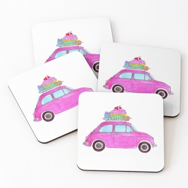 Item preview, Pink Retro Fiat 500 with Gifts designed and sold by portosabbia.