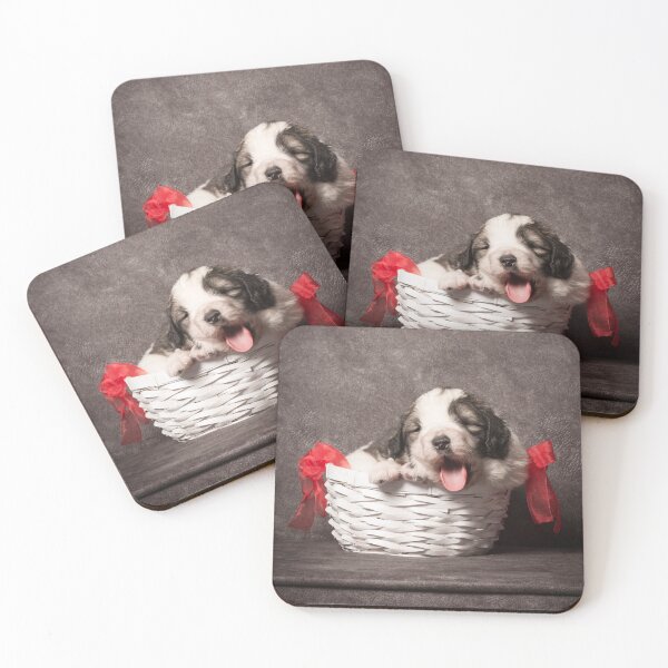 Item preview, cute puppy in basket designed and sold by Nikoleta Vukovic.