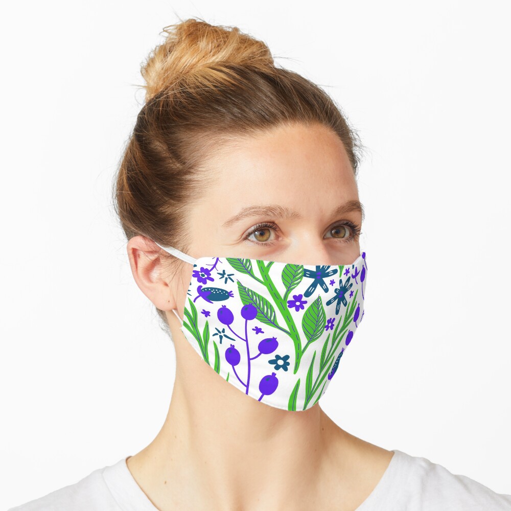'Dark Blue Green Purple Floral Design Pattern' Mask by Craftdrawer