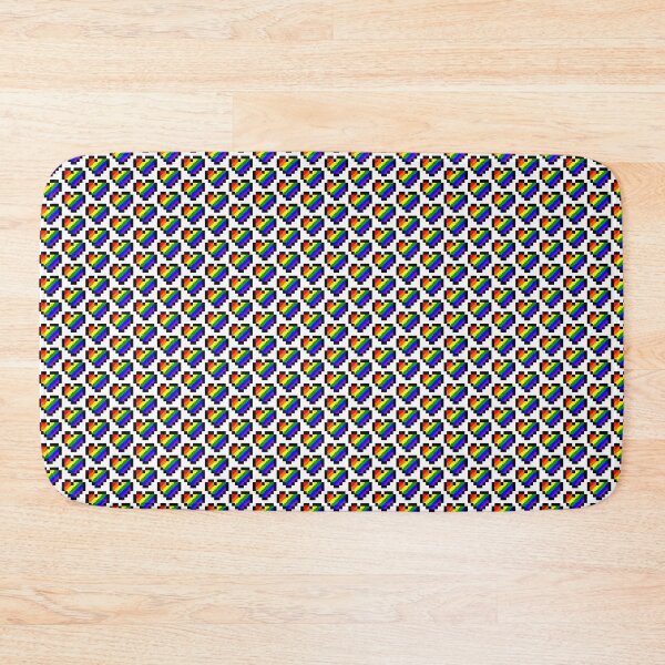 Pixel Rainbow Heart Bath Mat