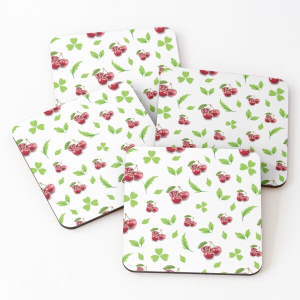 Aperçu de l'œuvre Cerises rouges et feuilles seamles motif fond blanc créée et vendue par Dragan Kitic.