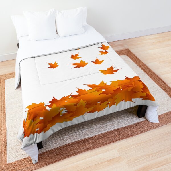 Autumn Leaves, Maple Leaf, Leaf Silhouette, Nature, Fall, Orange Comforter