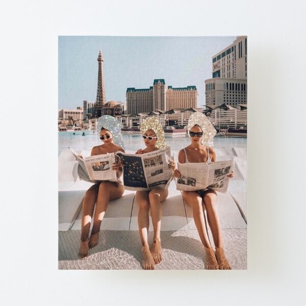 Fashion Vintage Aesthetic Girls Reading Newspapers Canvas Mounted Print