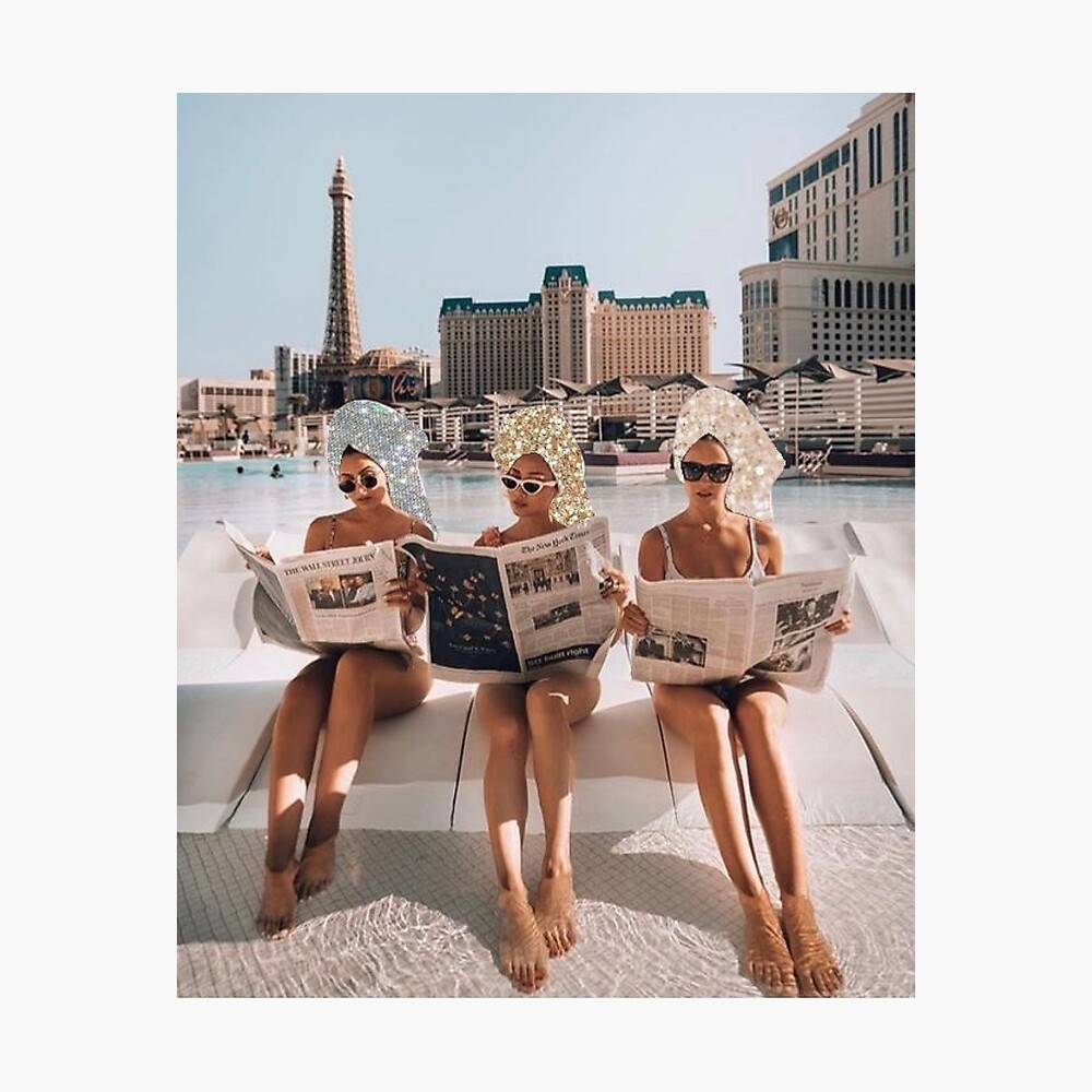 Fashion Vintage Aesthetic Girls Reading Newspapers Poster