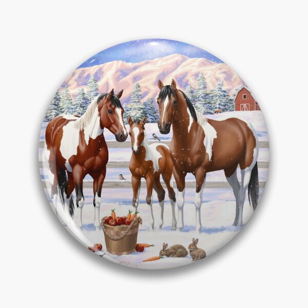 Item preview, Bay Pinto Paint Quarter Horses In Winter Snow designed and sold by csforest.