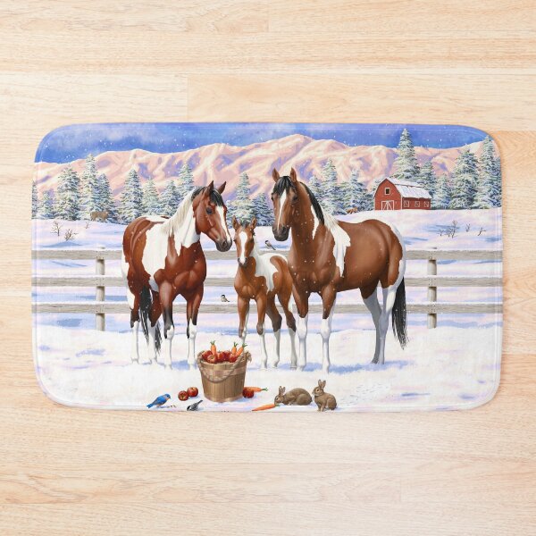 Item preview, Bay Pinto Paint Quarter Horses In Winter Snow designed and sold by csforest.