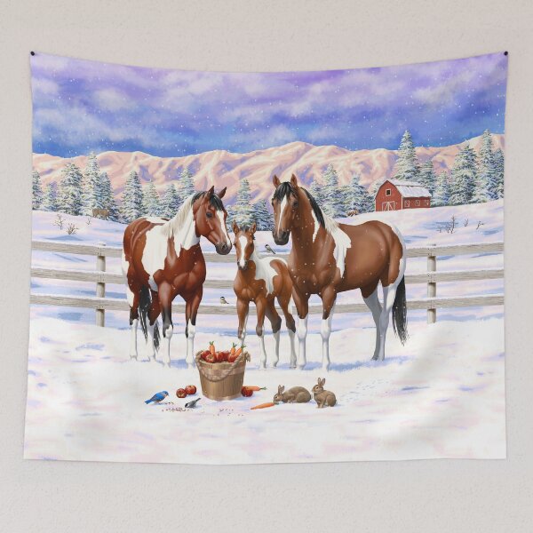 Item preview, Bay Pinto Paint Quarter Horses In Winter Snow designed and sold by csforest.