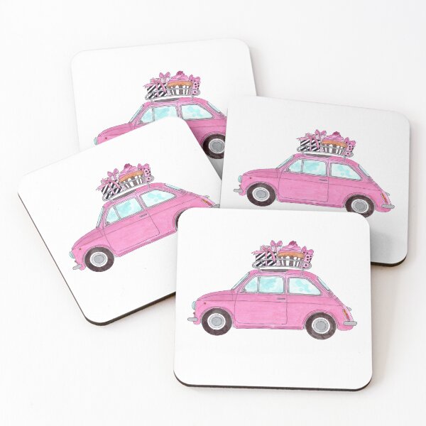 Item preview, Pink Retro Fiat 500 with Gifts designed and sold by portosabbia.