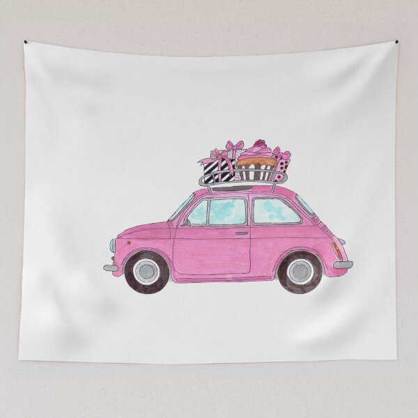 Item preview, Pink Retro Fiat 500 with Gifts designed and sold by portosabbia.