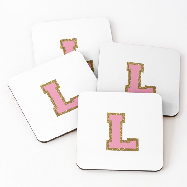 Item preview, gold and pink varsity letter L designed and sold by byleahwithlove.