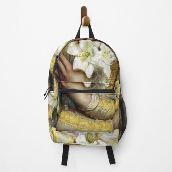 Item preview, Woman clutching white lilies detail Pre-Raphaelite painting designed and sold by Glimmersmith.