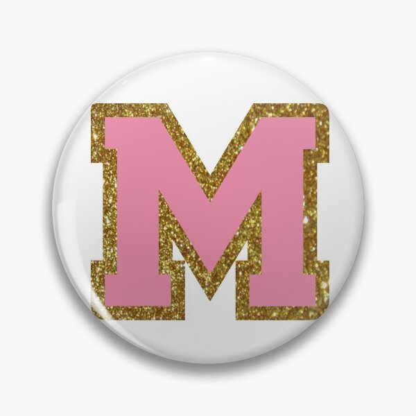 Item preview, gold and pink varsity letter M designed and sold by byleahwithlove.