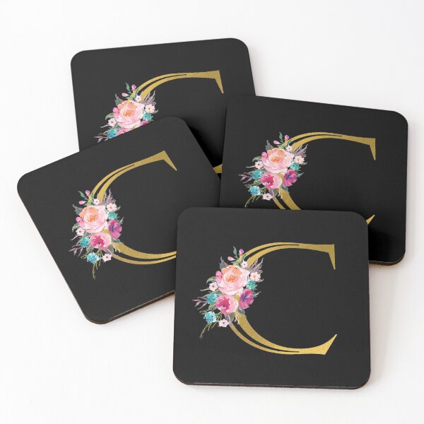 Item preview, Letter C, Floral Monogram, Watercolor Roses, Initial, Faux Gold Foil designed and sold by WildHoneyDesign.
