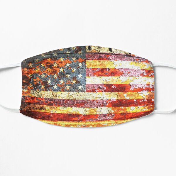 American Flag On Rusted Riveted Metal Door Flat Mask