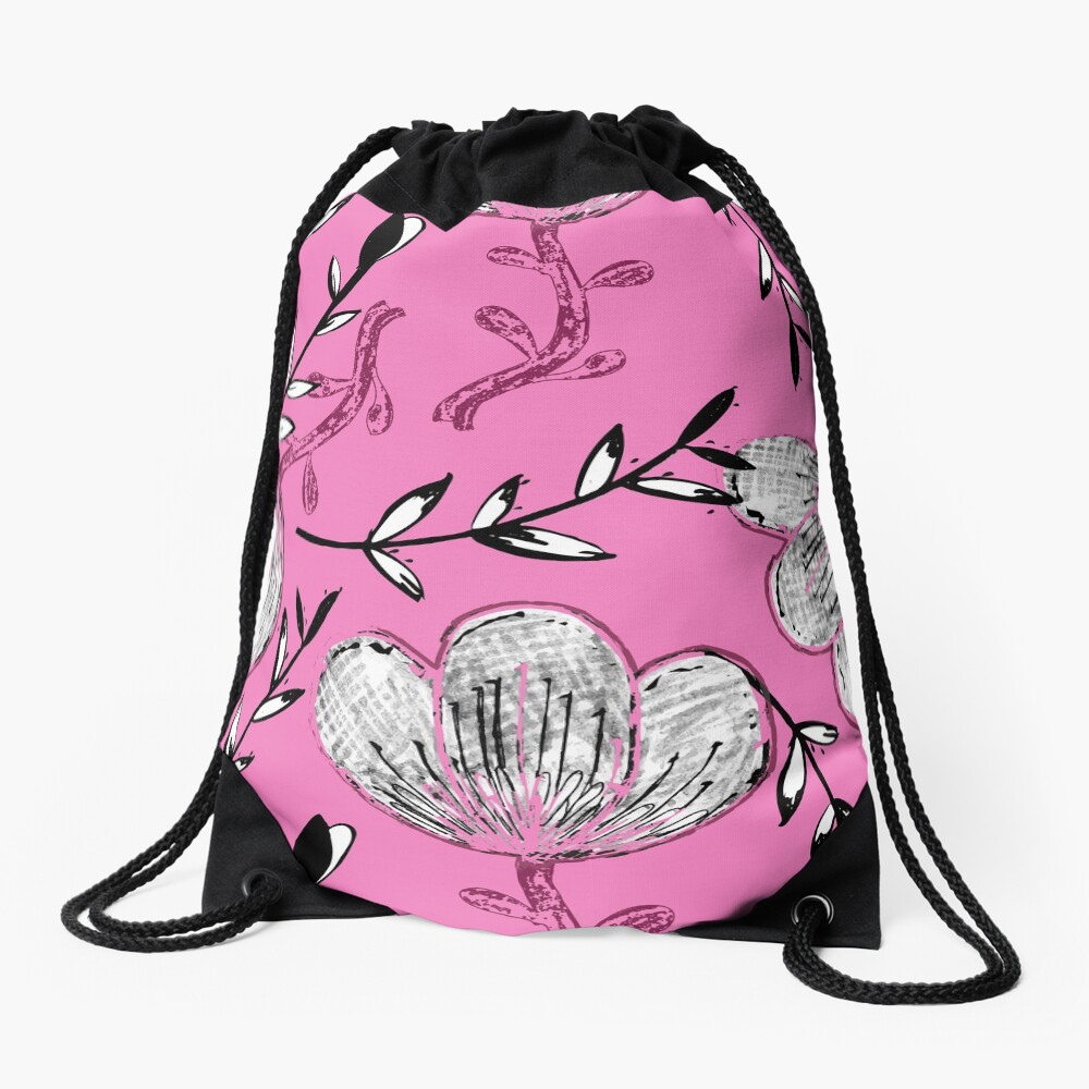 Black Pink Ink Drawstring Bag