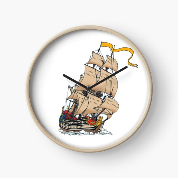 Sailing ship La Licorne, color picture Clock