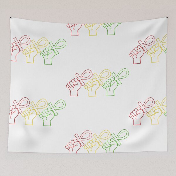 Item preview, Red Gold and Green Power Fists holding Ankh Egyptian Hieroglyph Symbol Line Art designed and sold by Andrew Browne.
