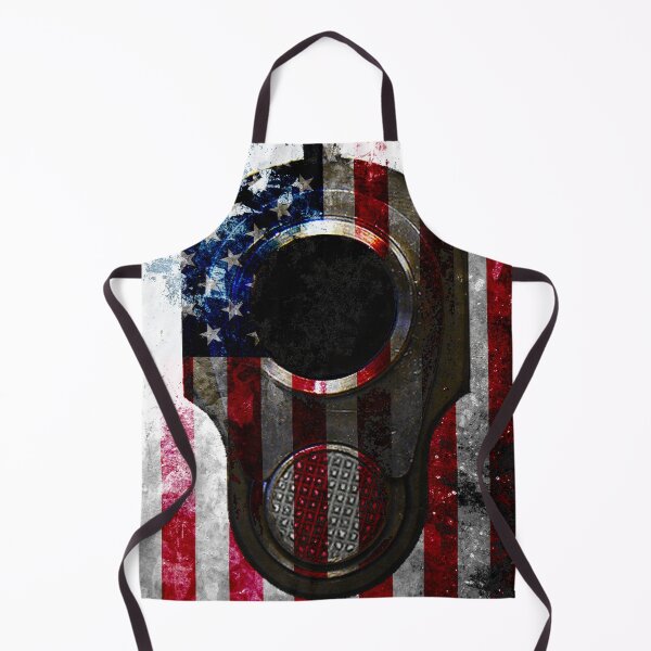 Item preview, M1911 Colt 45 Muzzle And American Flag On Distressed Metal Sheet designed and sold by MolonLabeArt.