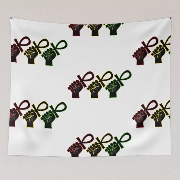 Item preview, Red Gold and Green Power Fists holding Ankh Egyptian Hieroglyph Symbol Art designed and sold by Andrew Browne.