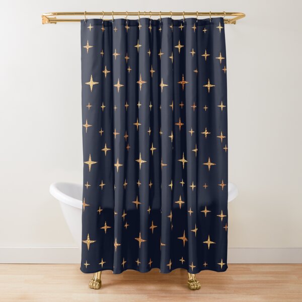 Navy Blue & Gold Stars Shower Curtain