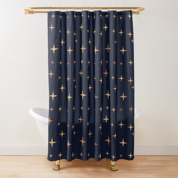 Navy Blue & Gold Stars  Shower Curtain