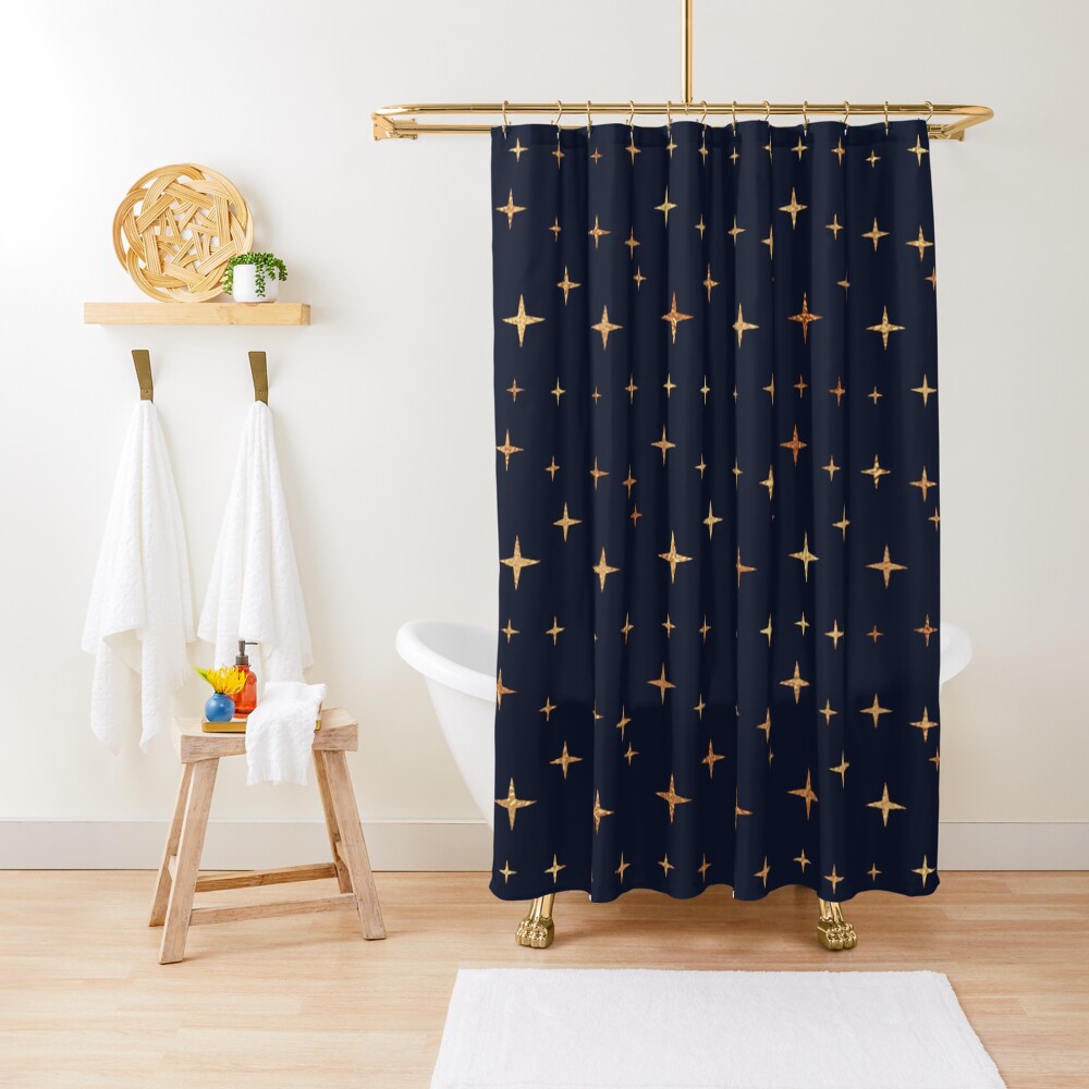 "Navy Blue & Gold Stars " Shower Curtain for Sale by QuoteGirl Redbubble