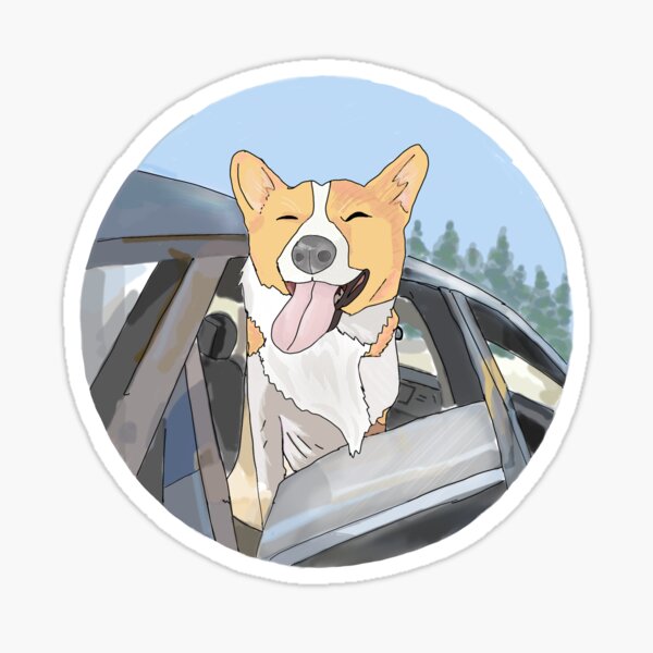 Corgi dans la fenêtre de la voiture Sticker