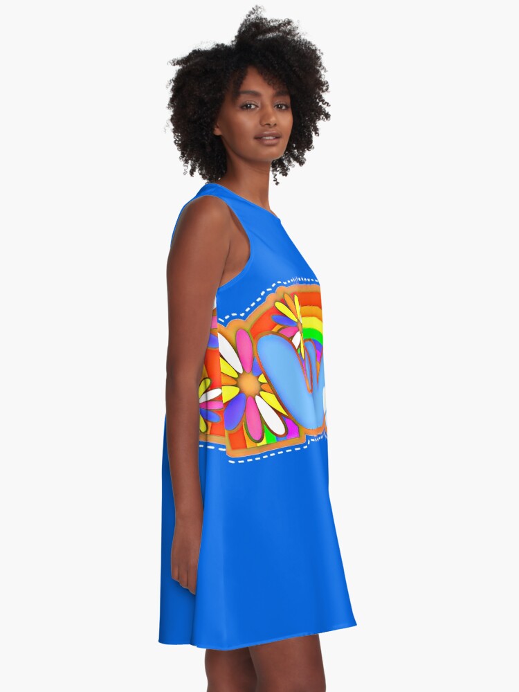 Alternate view of Love Retro Peace Sign Hippy Art A-Line Dress