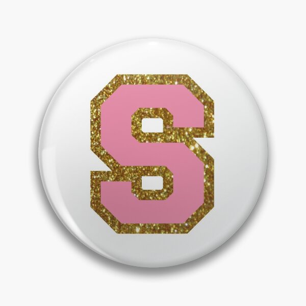Item preview, gold and pink varsity letter S designed and sold by byleahwithlove.