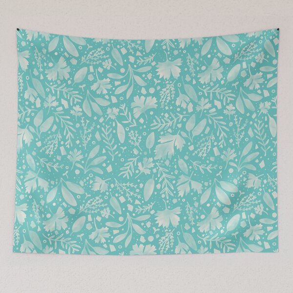 Item preview, Scarborough Faire Botanical Print - Ivory + Turquoise designed and sold by TheCurioTable.