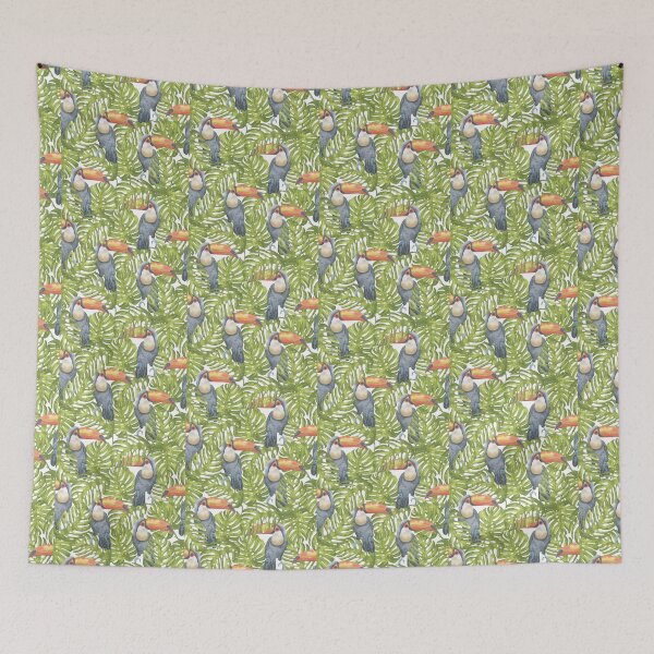 Item preview, orange beak toucan bird in a  tropical forest designed and sold by whitedove457.