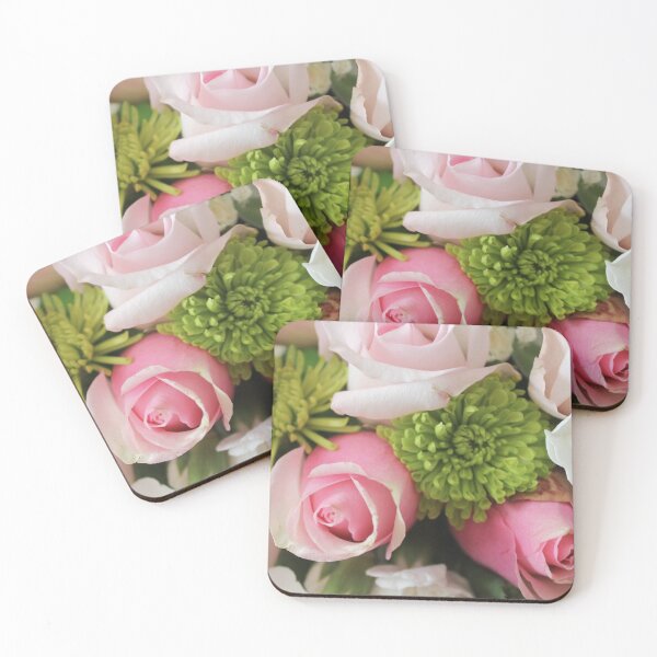 Item preview, Bouquet of pink roses and green mini button poms designed and sold by stina-bee.