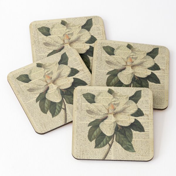 Item preview, Botanical print, on old book page - flowers- White magnolia designed and sold by Art by Lilia.