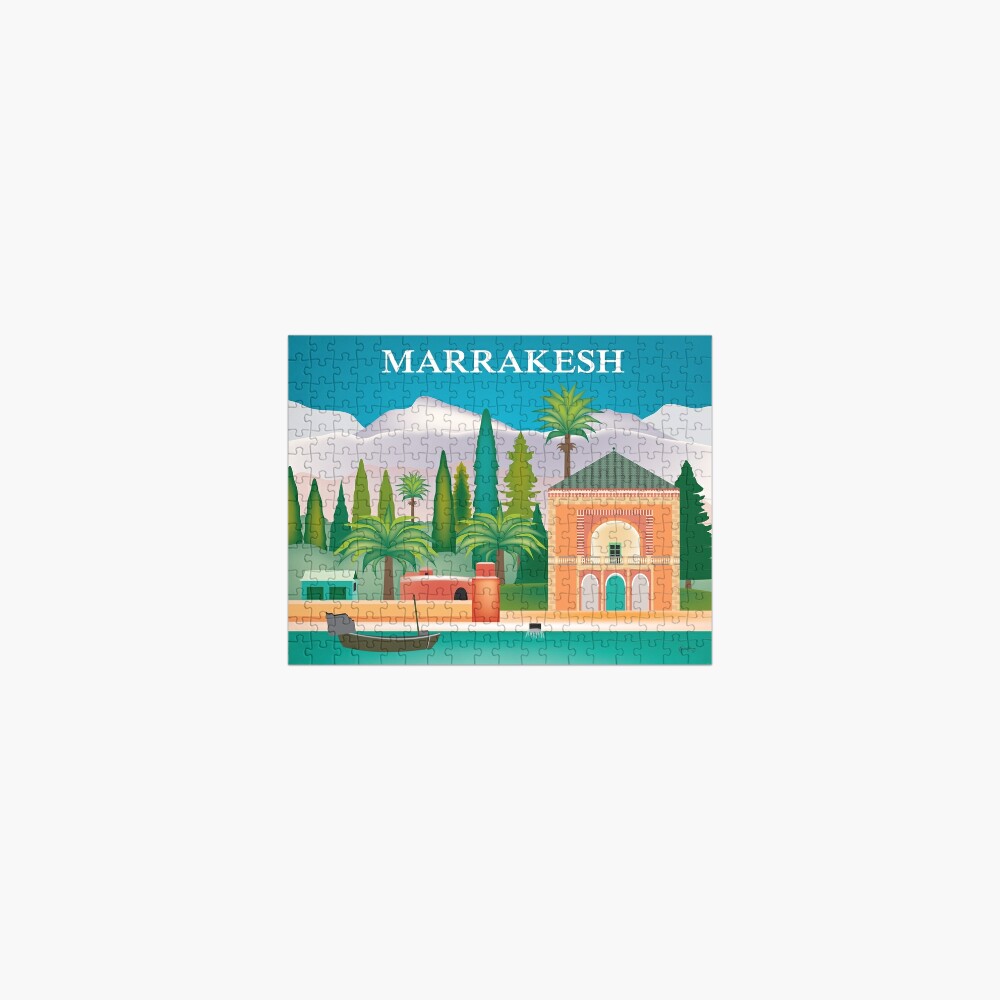 Marrakesh, Morocco - Skyline Illustration by Loose Petals Jigsaw Puzzle