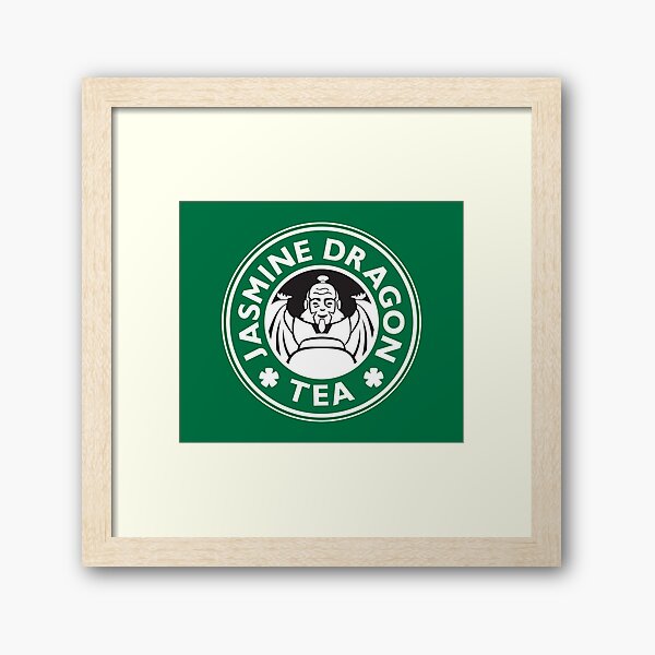 Jasmine Dragon, Uncle Iroh's Tea Shop: Avatar Starbucks Parody (Green) Framed Art Print