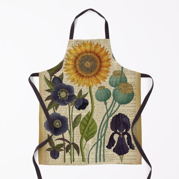 Item preview, Botanical print, on old book page - Sunflower, Iris, poppies, flowers designed and sold by Art by Lilia.