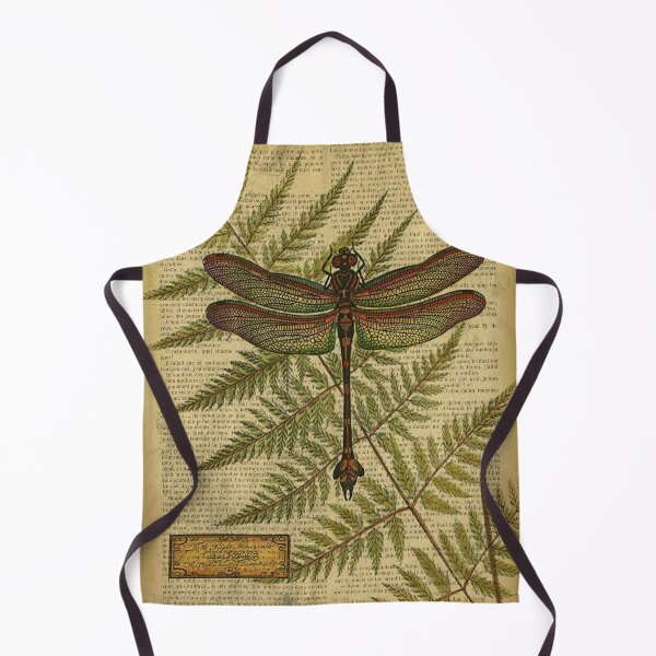 Item preview, Botanical print, on old book page - Fern and dragonfly designed and sold by Art by Lilia.