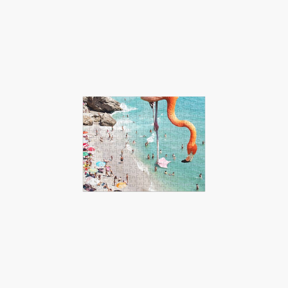 Flamingos on the Beach, Wildlife Surrealism Birds, Nature Flamingo Fantasy Beach Summer Photography Jigsaw Puzzle