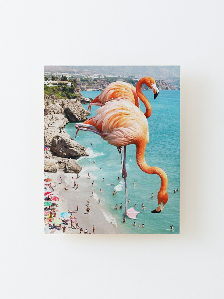 Alternate view of Flamingos on the Beach #redbubble #decor Mounted Print