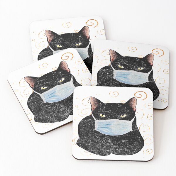 Item preview, Black Cat wear a protective mask  designed and sold by Mavesha.